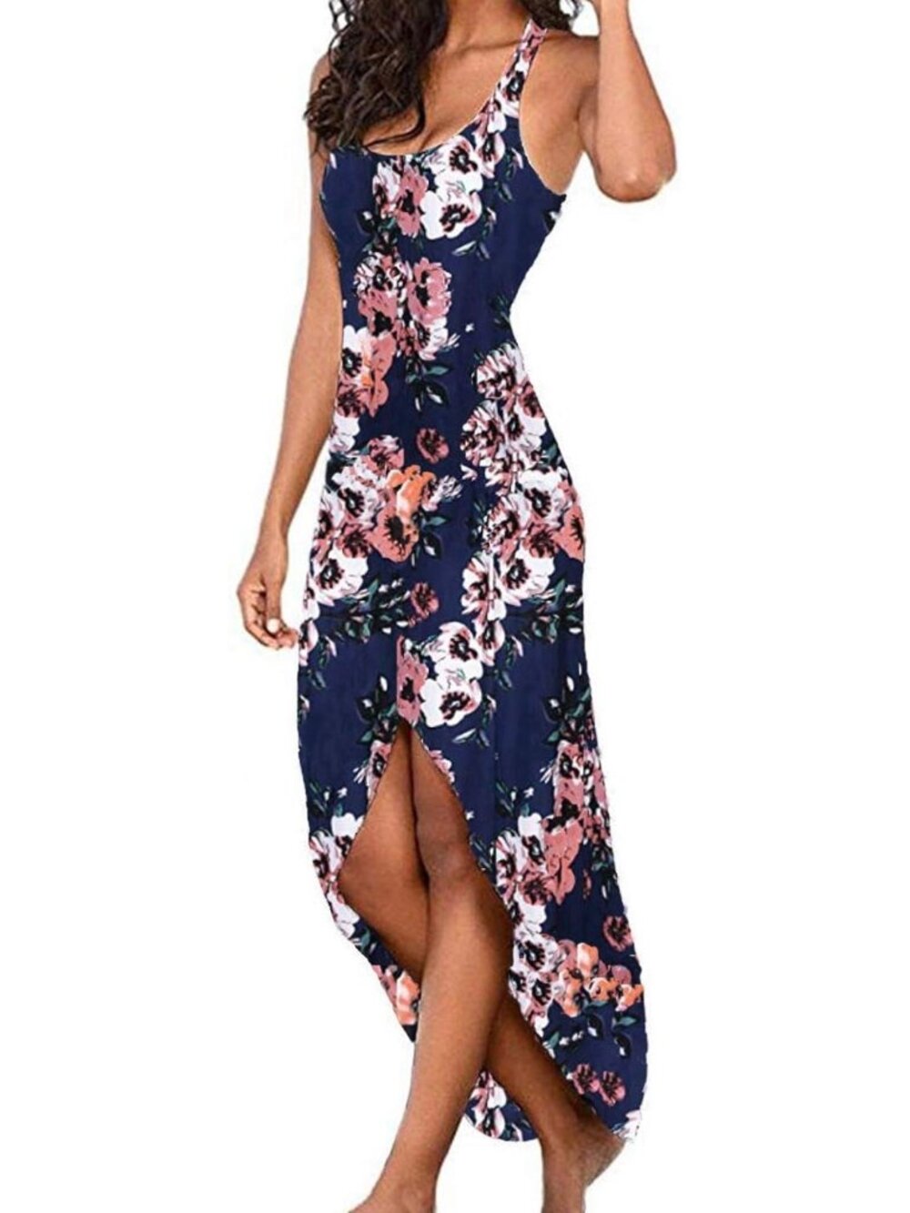 Women's Summer Sleeveless Floral Maxi Dress Halter Back Tank sz XL